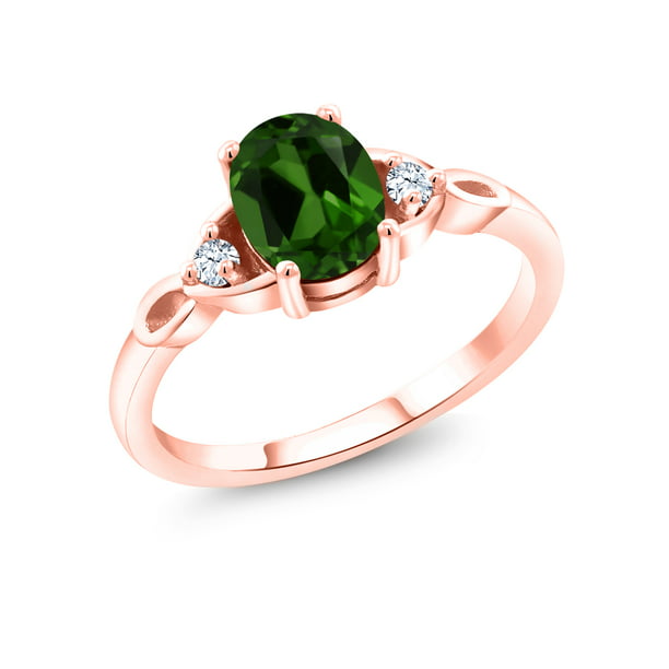 Gem Stone King 1.33 Ct Chrome Diopside White Diamond 18K Rose Gold Plated Silver Mens Ring 